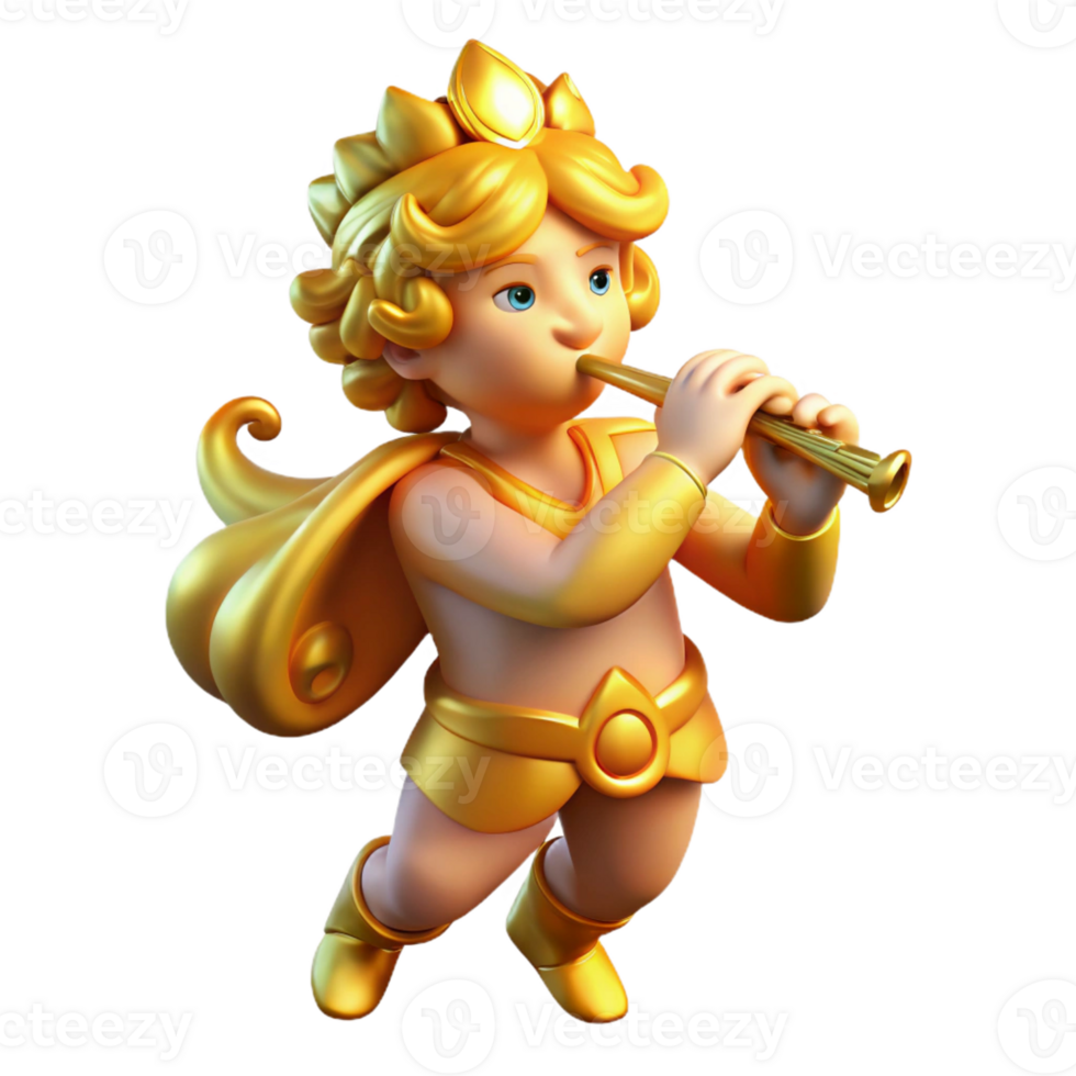 stunning vintage A playful Pan playing his flute, idyllic pastoral setting, soft golden light, Rococo style original png
