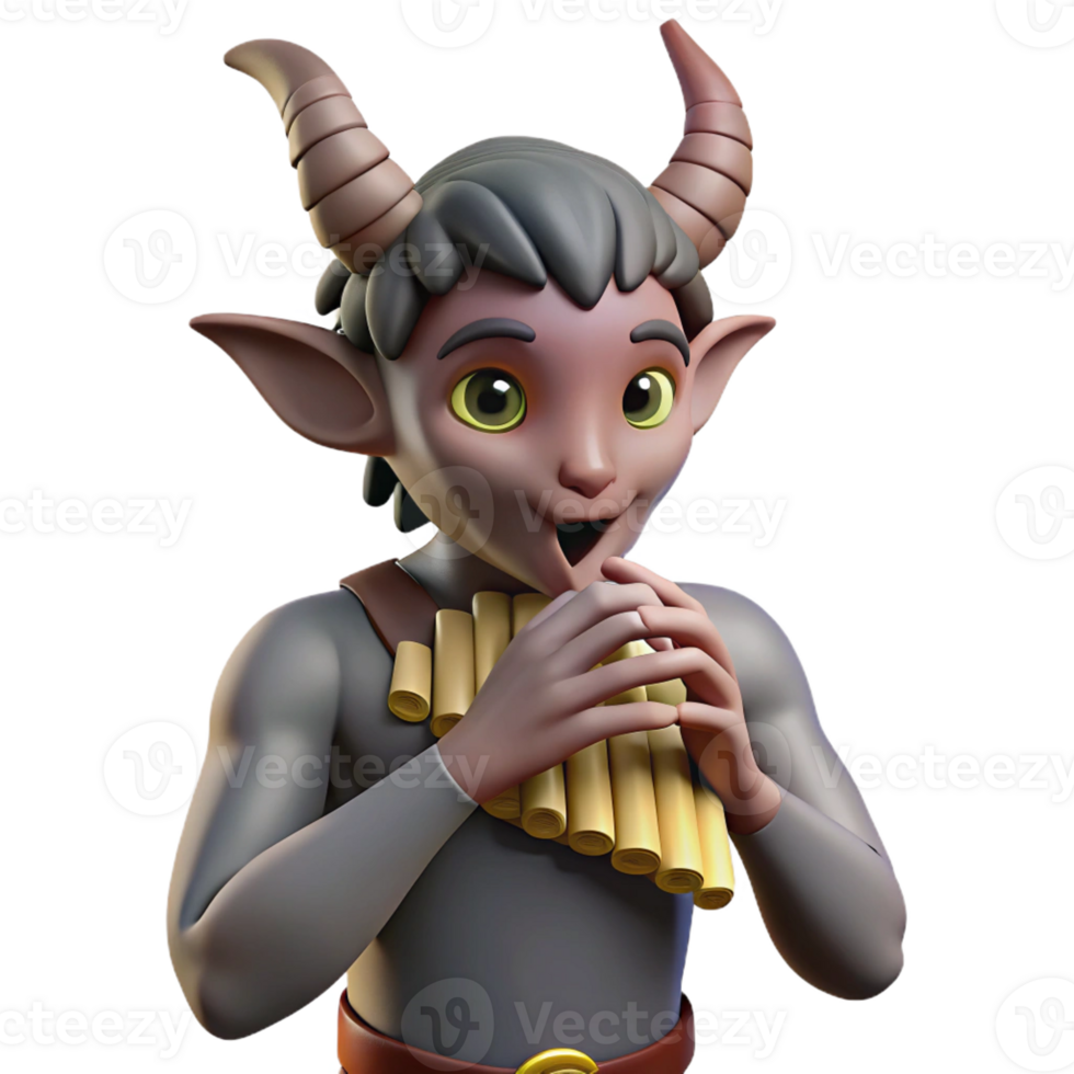 impressive vintage A mischievous satyr playing a pan flute in a sun-drenched forest glade, Impressionist style high resolution png