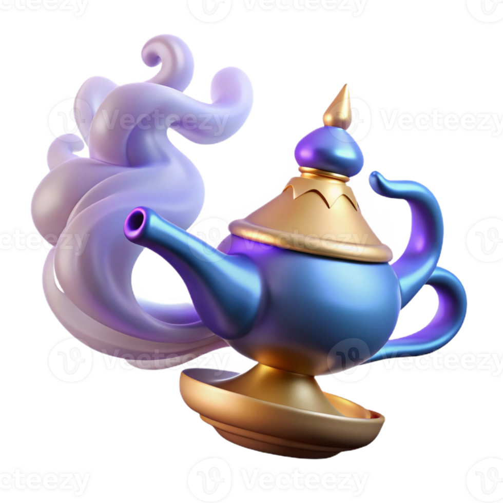 wonderful abstract A powerful djinn emerging from a magic lamp, swirling smoke and ethereal glow, orientalist style detailed png