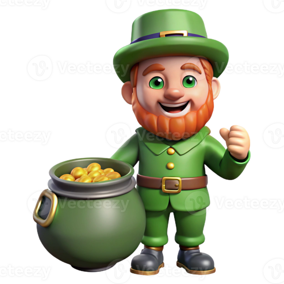 serene minimalist A leprechaun guarding a pot of gold, whimsical and mischievous, cartoon style high resolution png
