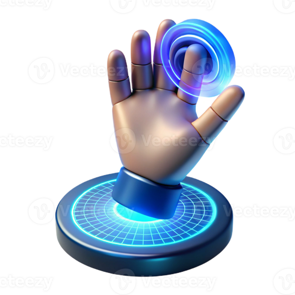 impressive rustic A hand reaching out to touch a holographic interface, futuristic design, blue light, digital art style premium png