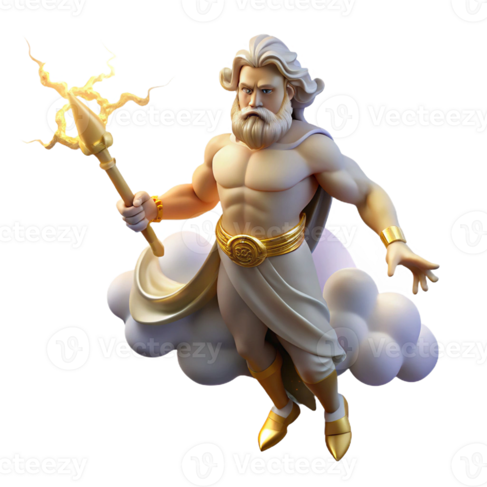 vibrant creative The Roman god Jupiter wielding a thunderbolt, lightning flashing across the sky, Baroque style genuine png