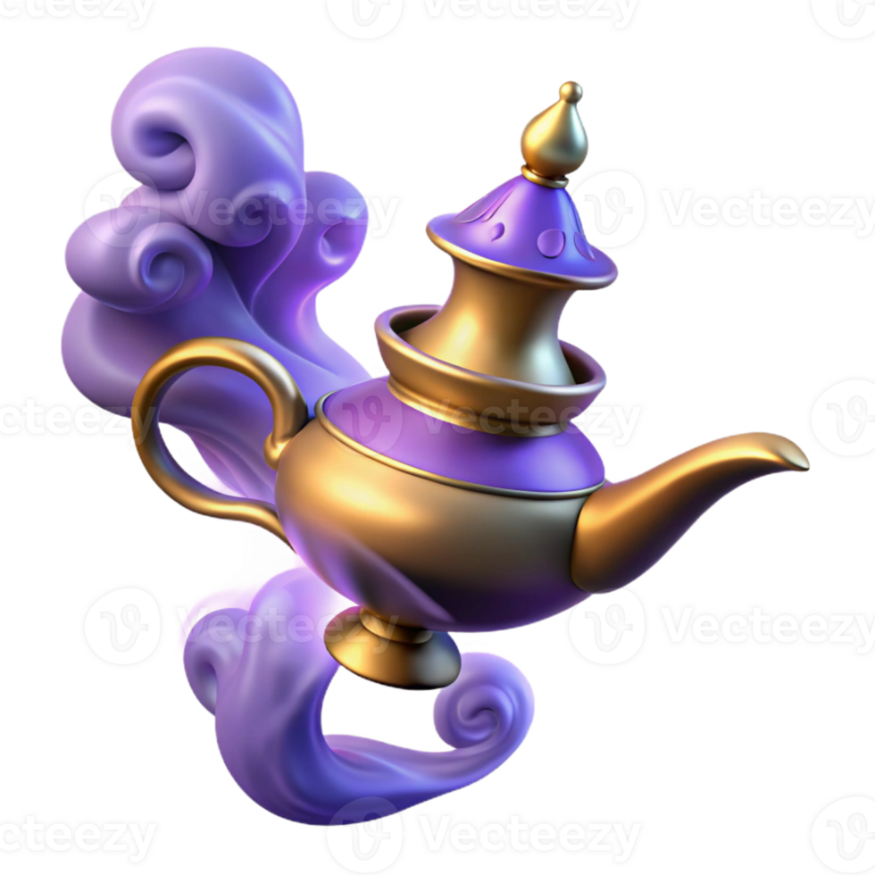 wonderful contemporary A powerful djinn emerging from a magic lamp, swirling smoke and light, Arabian Nights style exclusive png