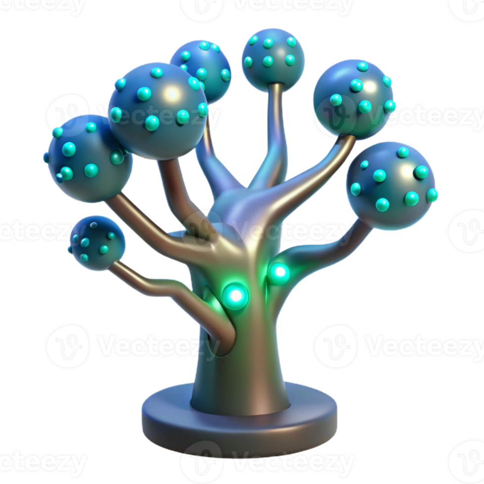 extraordinary vintage A bioluminescent tree with embedded circuit boards, glowing softly in a dark forest, fantasy art style professional png