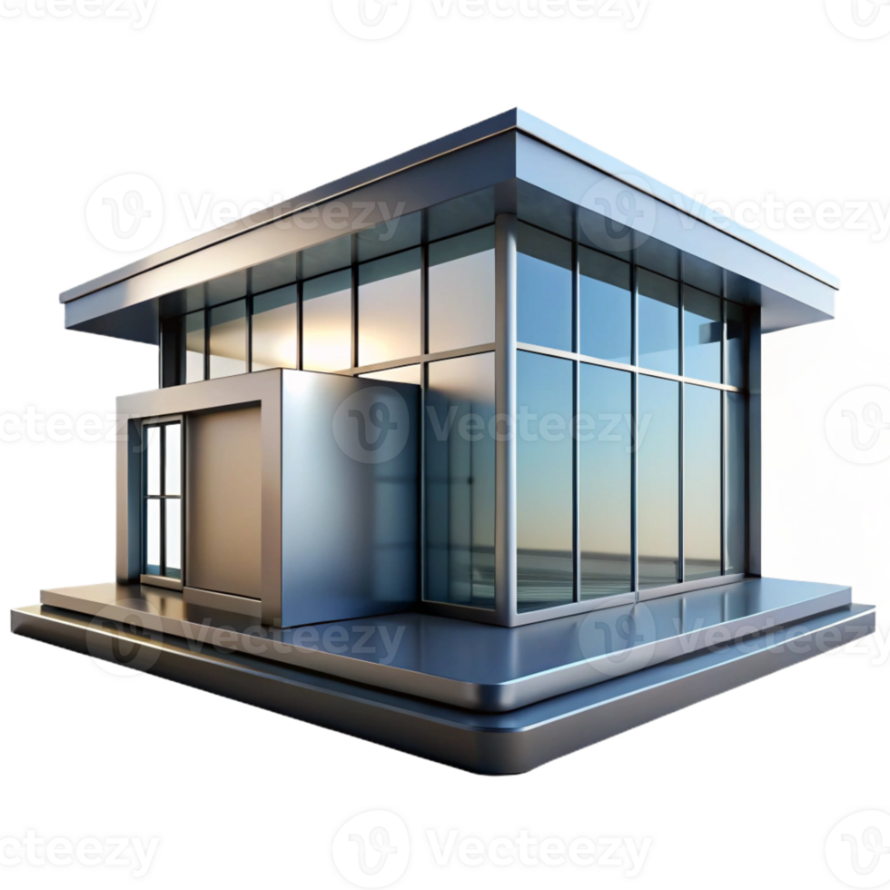 dramatic modern A minimalist glass and steel house, clean lines, reflective surfaces, bright daylight, modern style exclusive png