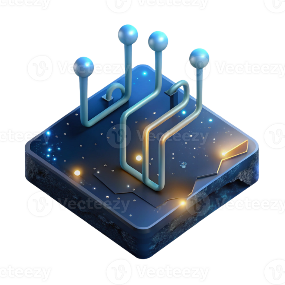 impressive contemporary A single, glowing circuit board floating in space, intricate pathways illuminated by starlight, photorealistic style original png