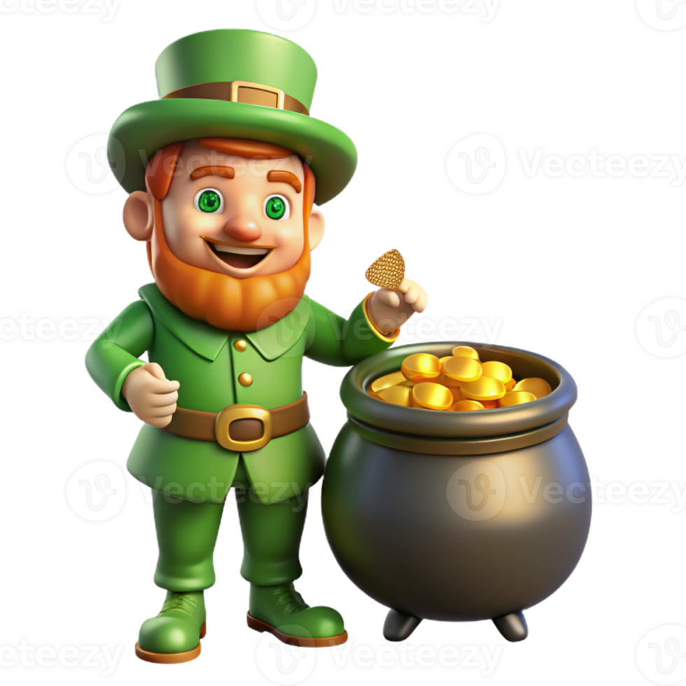 dramatic creative A leprechaun guarding a pot of gold, whimsical and mischievous, cartoon style high resolution png