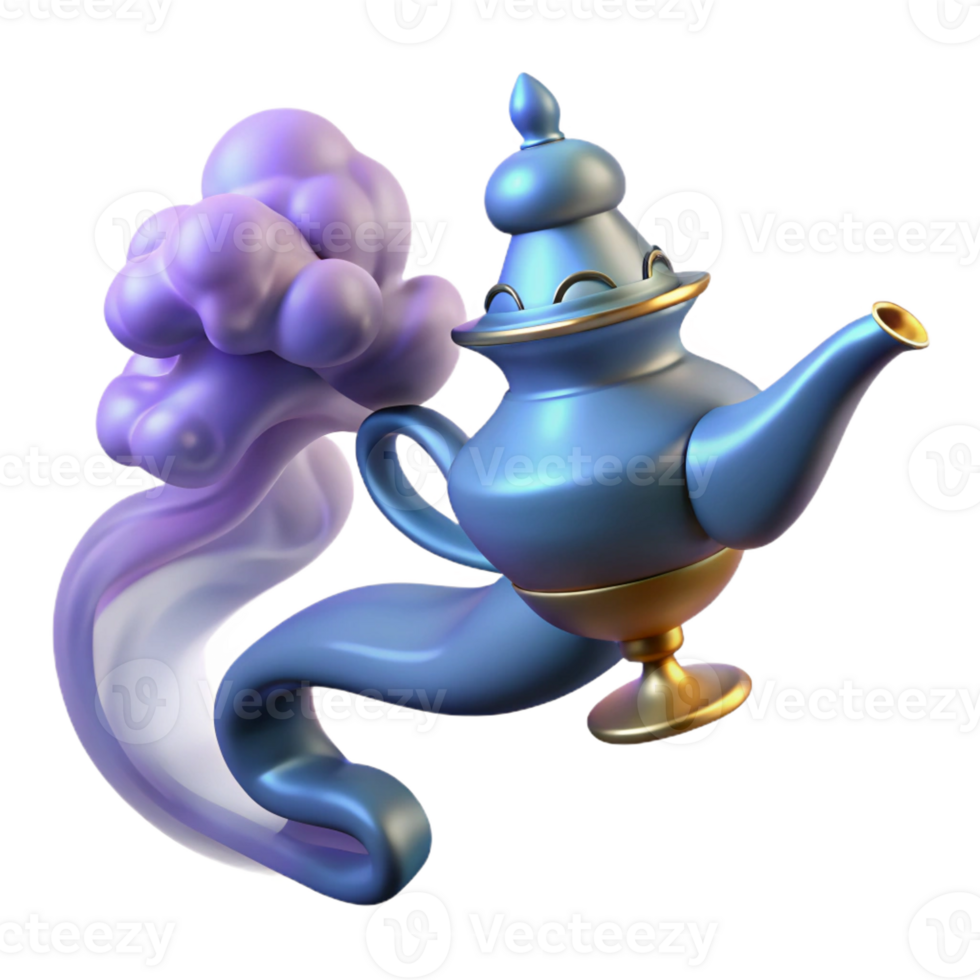wonderful classic A powerful djinn emerging from a magic lamp, swirling smoke and light, Arabian Nights style professional png