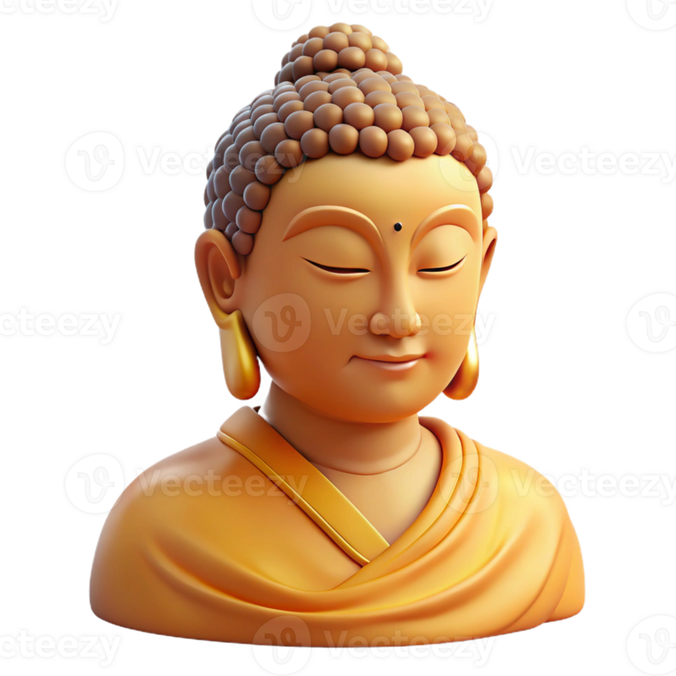 extraordinary creative Portrait of a serene Buddha with closed eyes and a peaceful expression, soft golden light, spiritual art style original png