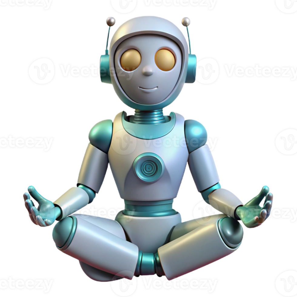 serene contemporary A robot meditating in a peaceful garden, serene and tranquil, soft lighting professional png