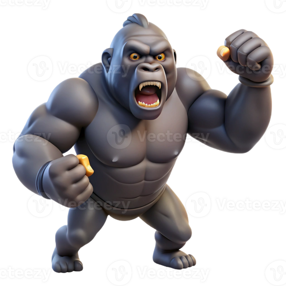 magnificent traditional A powerful gorilla beating its chest, jungle setting, dynamic pose, dominant expression high quality png