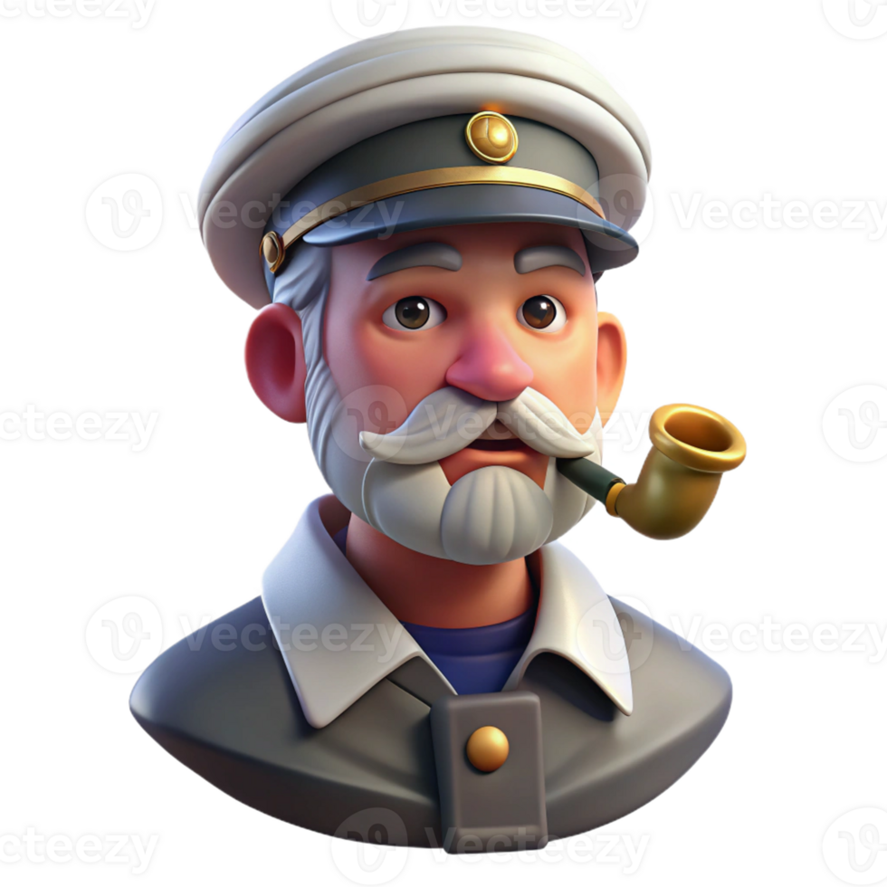 impressive artistic Portrait of a weathered sea captain with a pipe in his mouth, golden hour lighting, realistic style 4K png