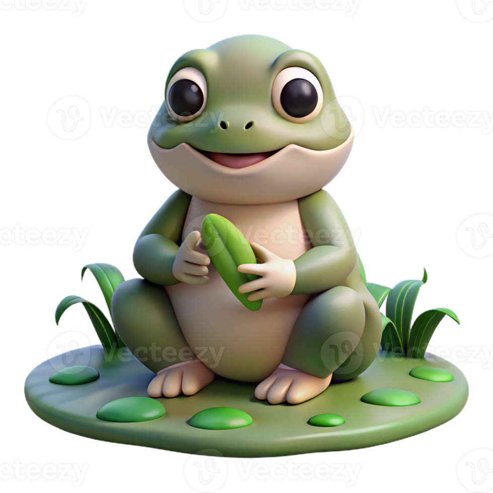 elegant contemporary A serene Japanese Kappa sitting by a riverbank, holding a cucumber, manga style, soft lighting, detailed png