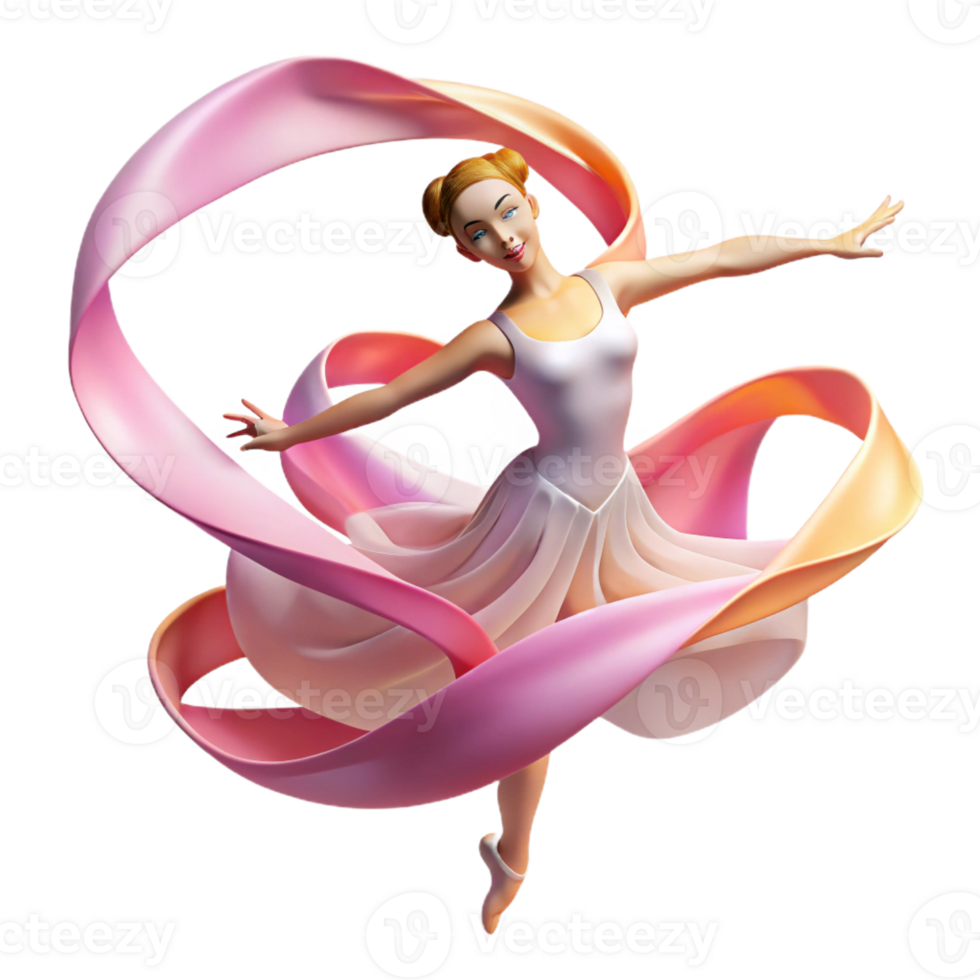 elegant modern Portrait of a graceful ballerina with flowing silk ribbons, soft spotlight, impressionistic style authentic png