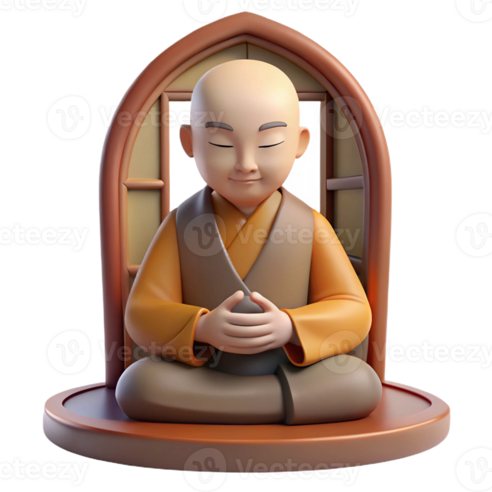 beautiful minimalist A serene monk meditating, soft natural light filtering through a window, traditional Chinese painting style professional png