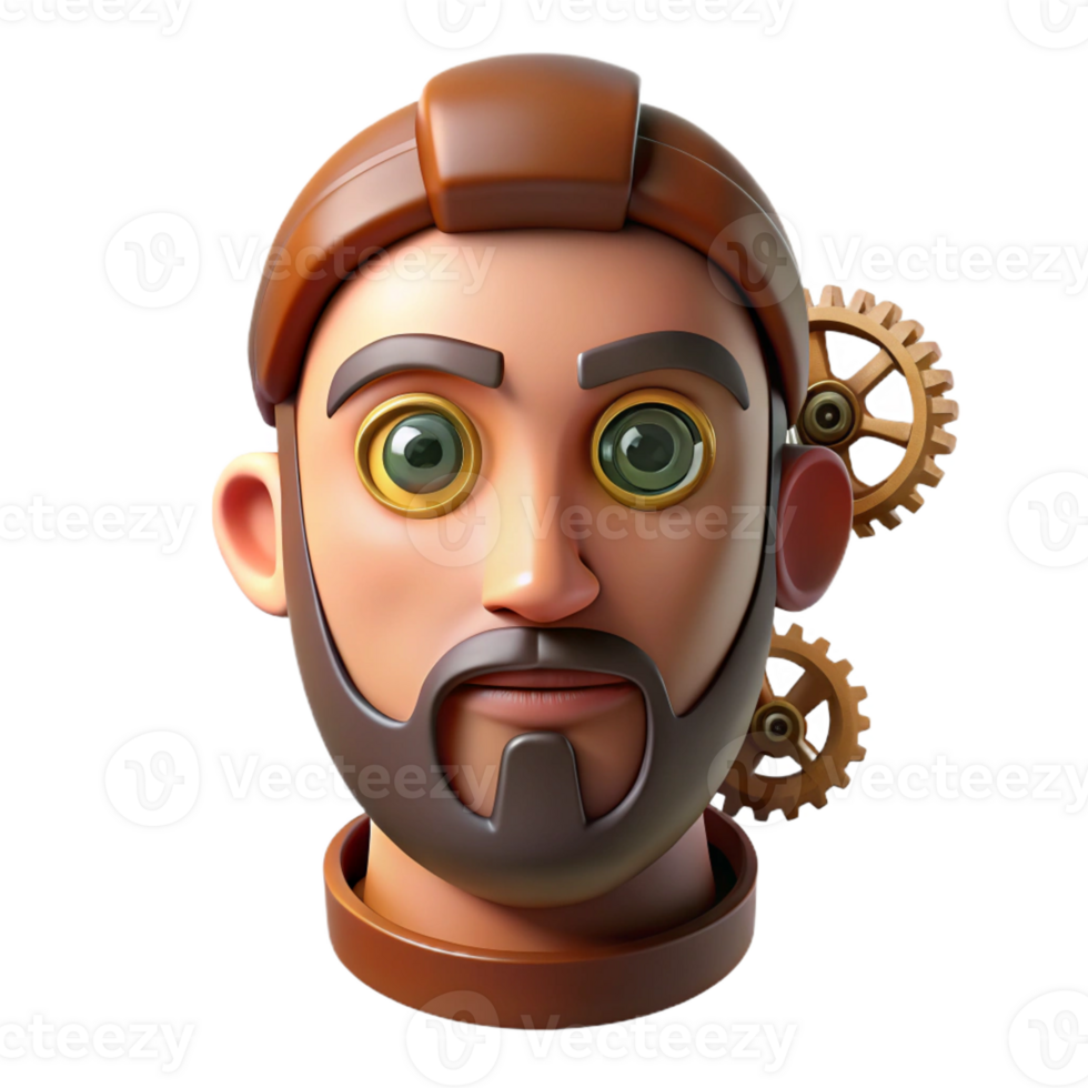serene rustic Portrait of a face constructed from clockwork gears, steampunk lighting exclusive png