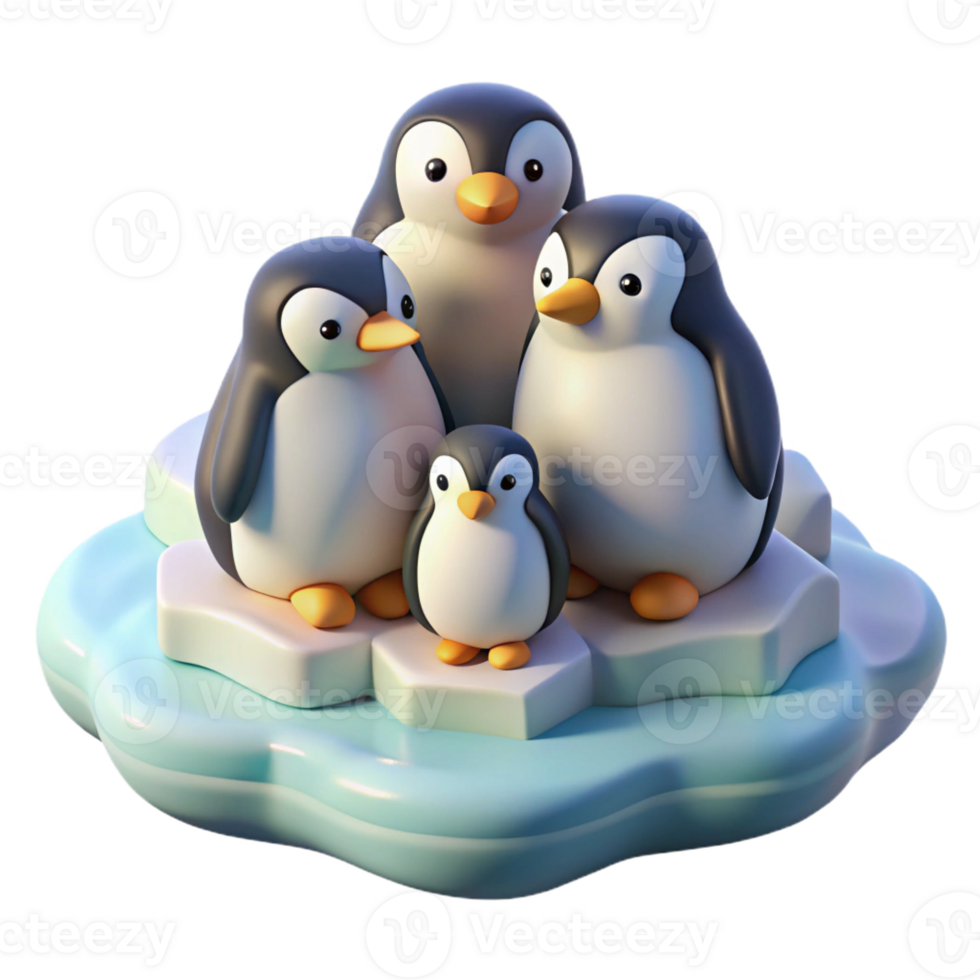 beautiful abstract A group of penguins huddled together on a snowy ice floe, under a soft, pastel sky, in a charming, illustrative style 4K png