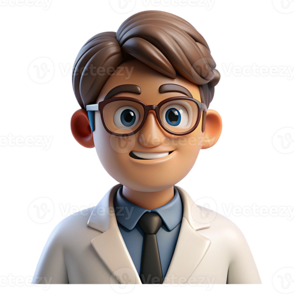 impressive rustic Portrait of a scientist with lab coat and glasses, a curious expression, brightly lit laboratory, scientific photography style high quality png