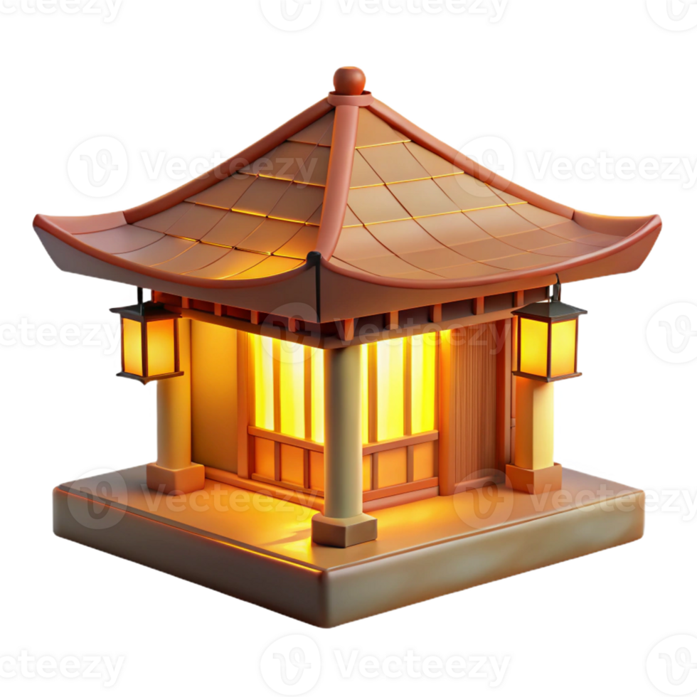 impressive modern A Japanese teahouse made of bamboo and paper, warm golden light, minimalist style, serene atmosphere, premium png
