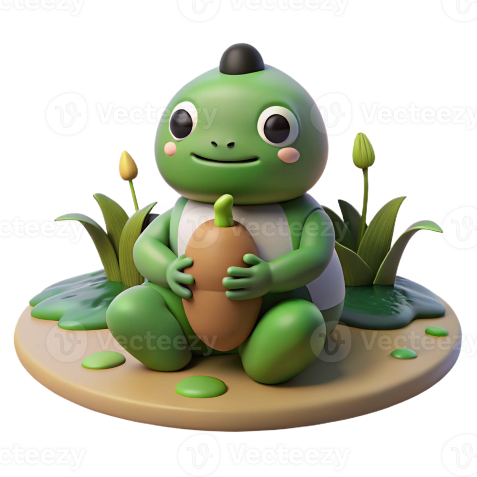 elegant vintage A serene Japanese Kappa sitting by a riverbank, holding a cucumber, manga style, soft lighting, high resolution png