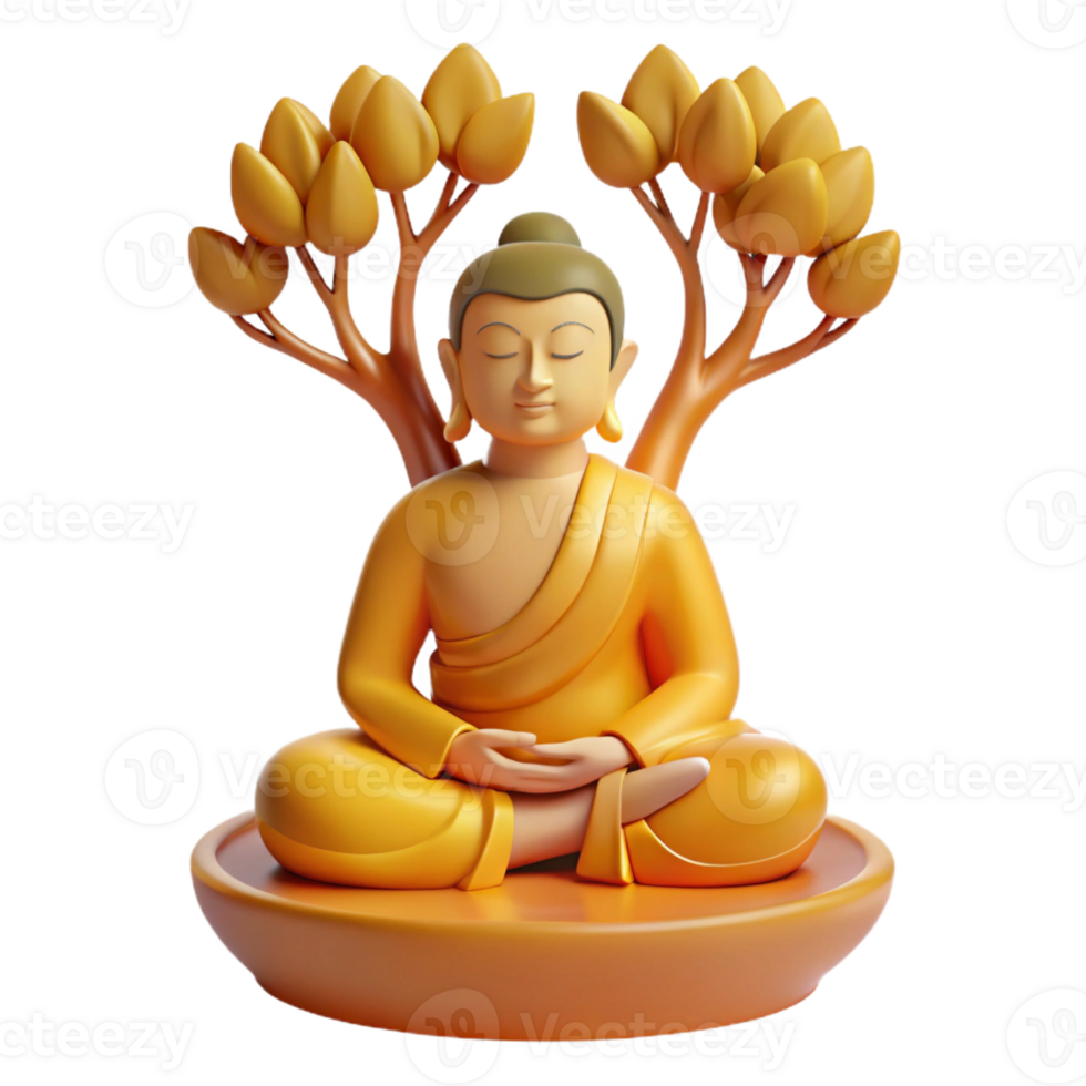 magnificent rustic A serene Buddha meditating beneath the Bodhi tree, bathed in soft golden light, traditional Asian painting style premium png