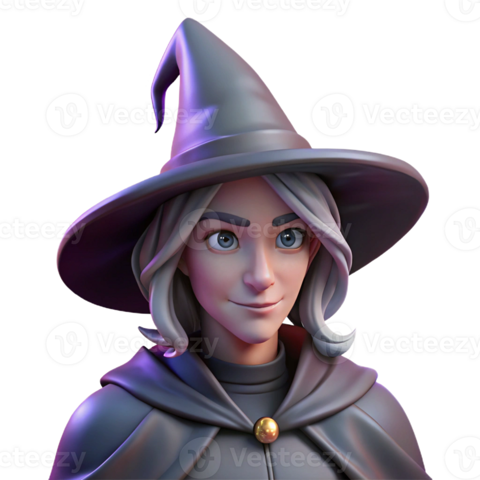 elegant traditional Portrait of a mysterious witch with a pointed hat and flowing robes, dark and moody lighting, fantasy art style exclusive png