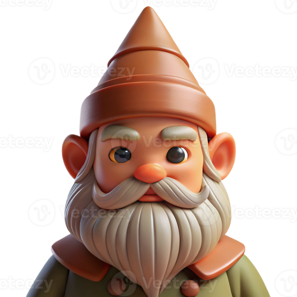 wonderful modern Portrait of a grumpy gnome with a long beard and pointed hat, soft forest lighting, fantasy art style 4K png