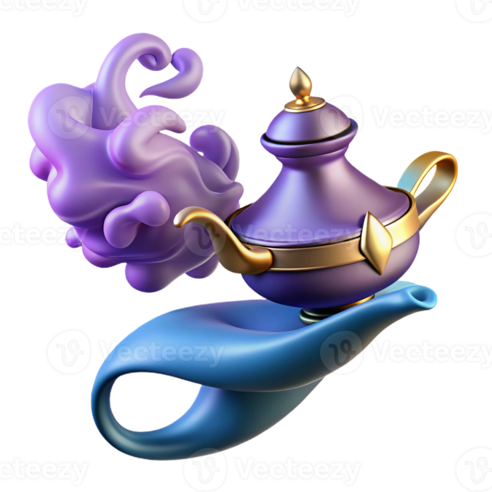 dramatic modern A powerful djinn emerging from a magic lamp, swirling smoke, Arabian Nights style high quality png