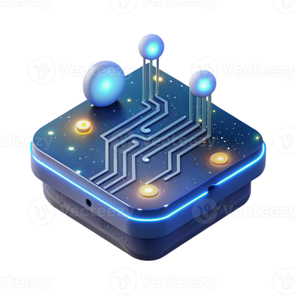 elegant abstract A single, glowing circuit board floating in space, intricate pathways illuminated by starlight, photorealistic style premium png