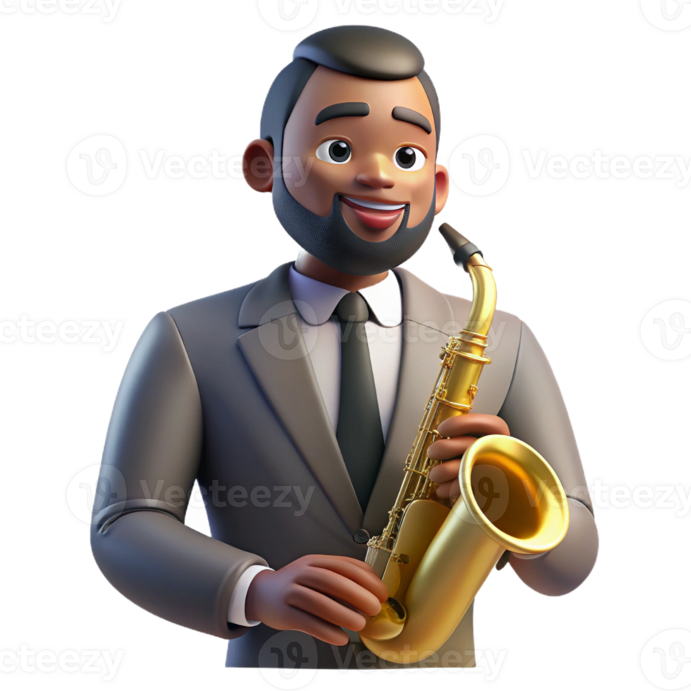 extraordinary artistic A portrait of a jazz musician with a saxophone, smoky jazz club lighting, art deco style exclusive png