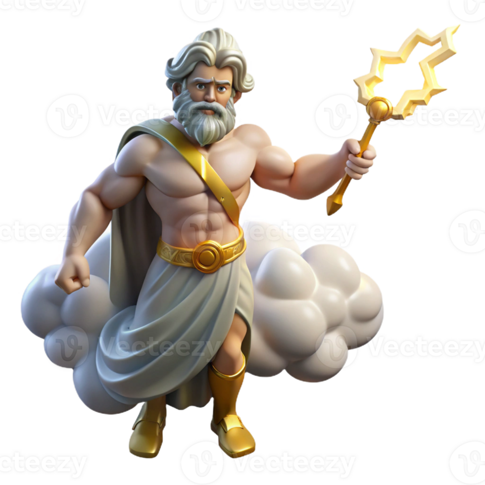 magnificent creative The Roman god Jupiter wielding a thunderbolt, lightning flashing across the sky, Baroque style premium png