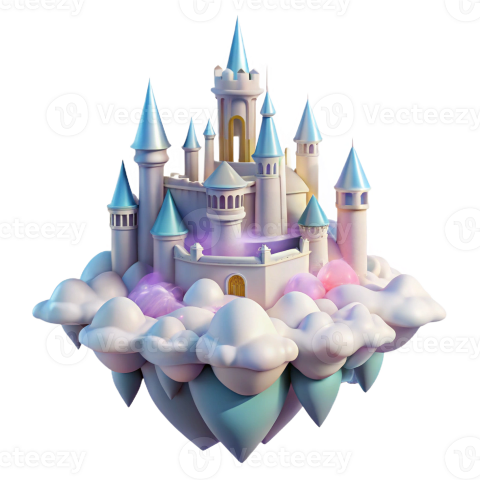 stunning minimalist A crystalline castle floating in the clouds, iridescent surfaces, soft ethereal light, fantasy style, authentic png