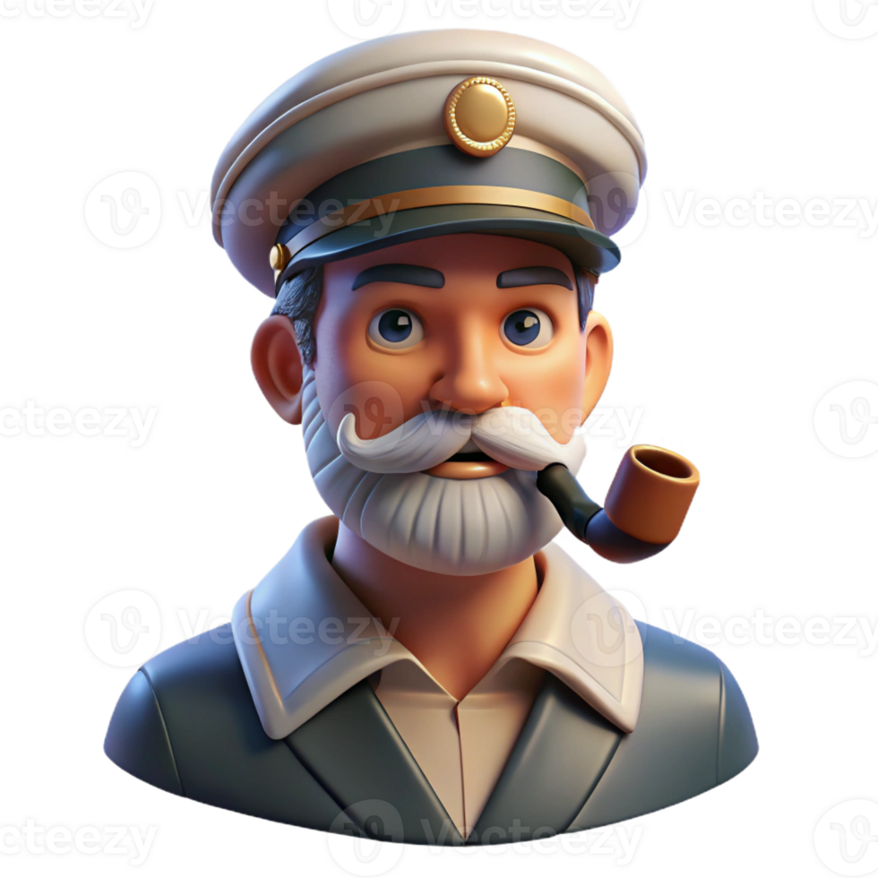 beautiful classic Portrait of a weathered sea captain with a pipe in his mouth, golden hour lighting, realistic style detailed png