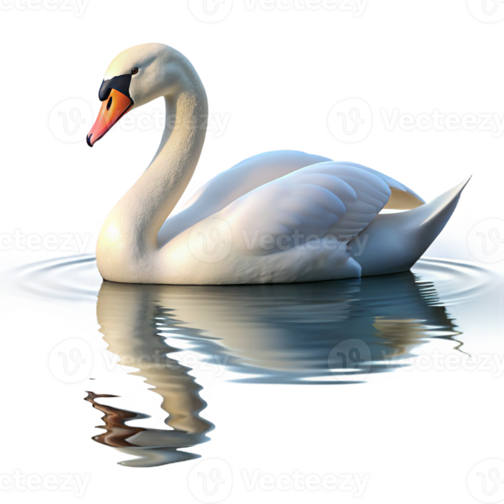 wonderful minimalist A graceful swan gliding across a calm lake, reflective water and serene atmosphere, impressionistic style genuine png