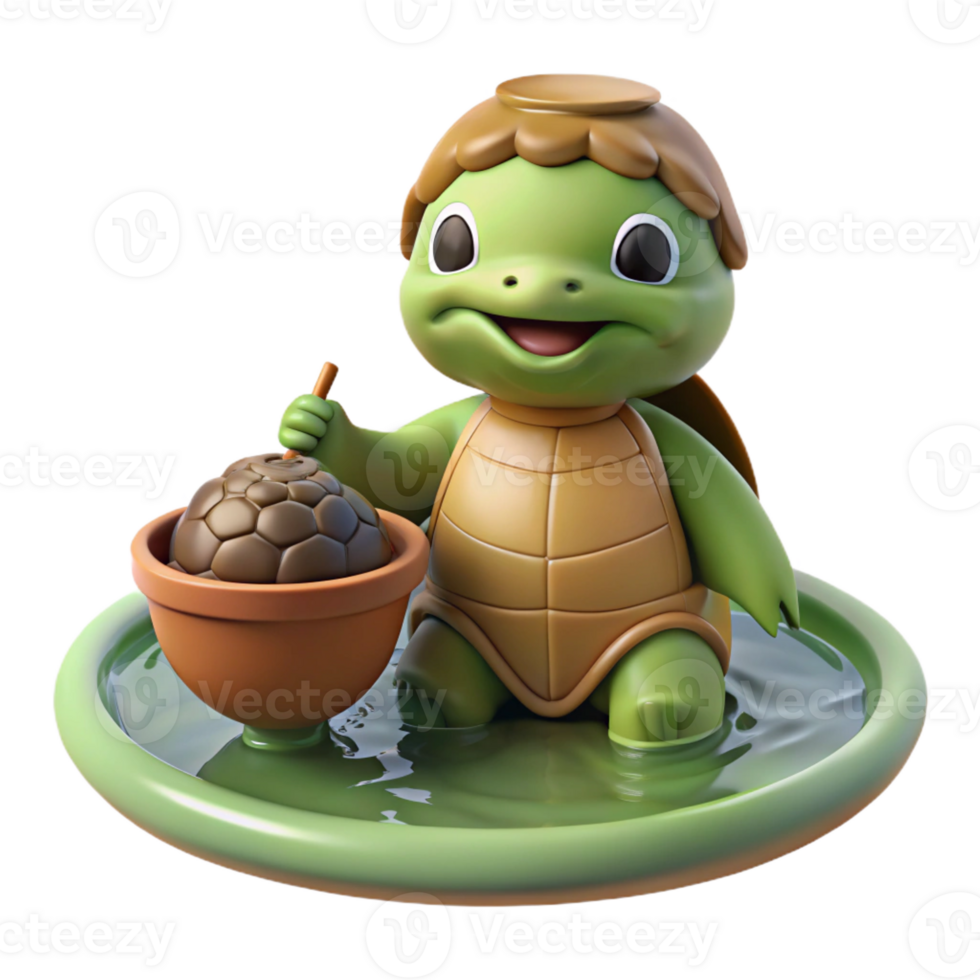 vibrant minimalist A kappa lurking in a river, turtle shell and bowl-shaped head, mischievous and dangerous, Japanese folklore style 4K png