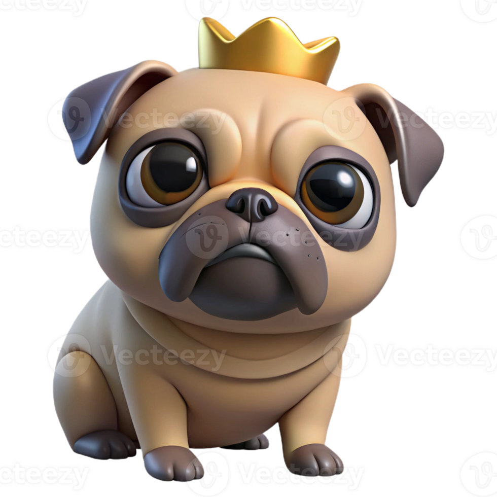 impressive creative A grumpy-looking pug dog wearing a tiny crown, close-up, studio lighting, humorous expression genuine png