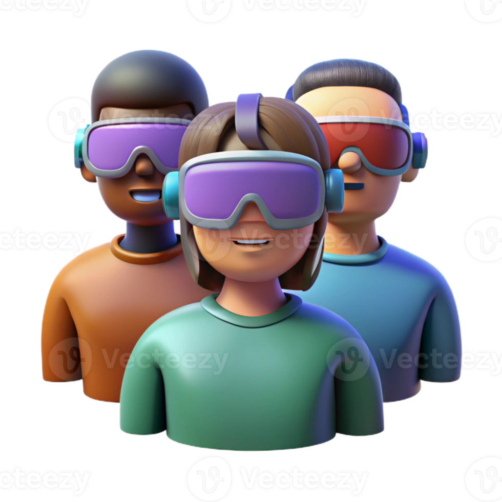 serene creative A group of people wearing virtual reality headsets, immersed in a virtual world, dark background, cyberpunk style 4K png