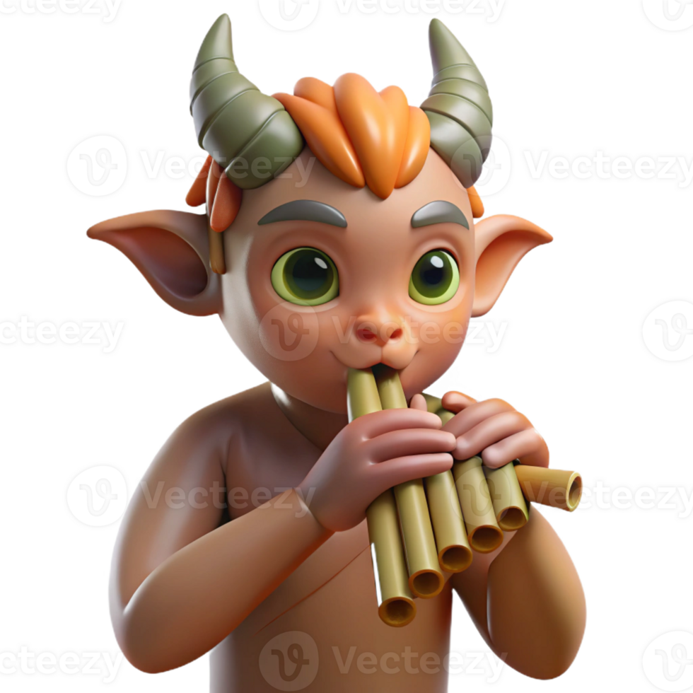 impressive abstract A mischievous satyr playing a pan flute in a sun-drenched forest glade, Impressionist style detailed png