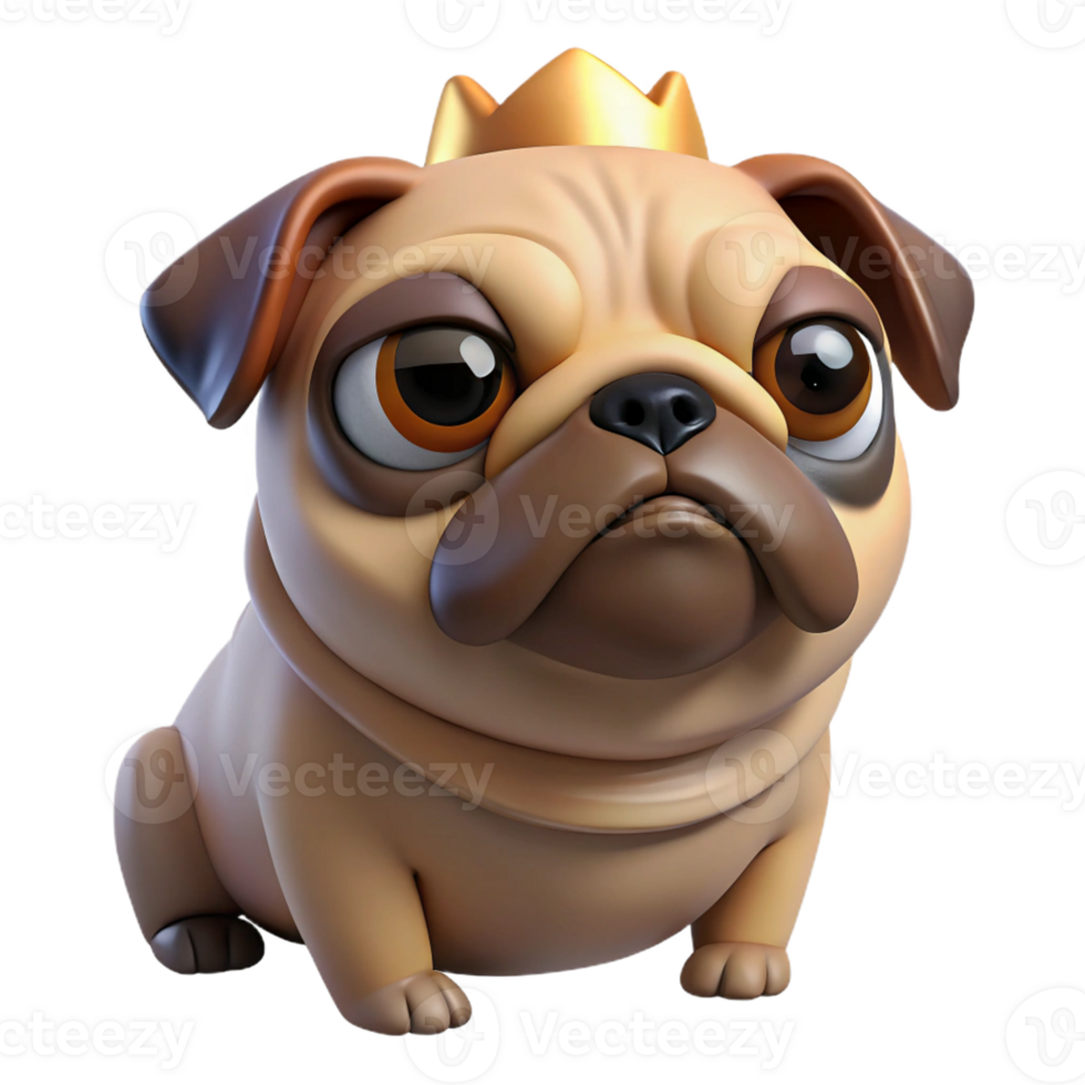 beautiful abstract A grumpy-looking pug dog wearing a tiny crown, close-up, studio lighting, humorous expression premium png