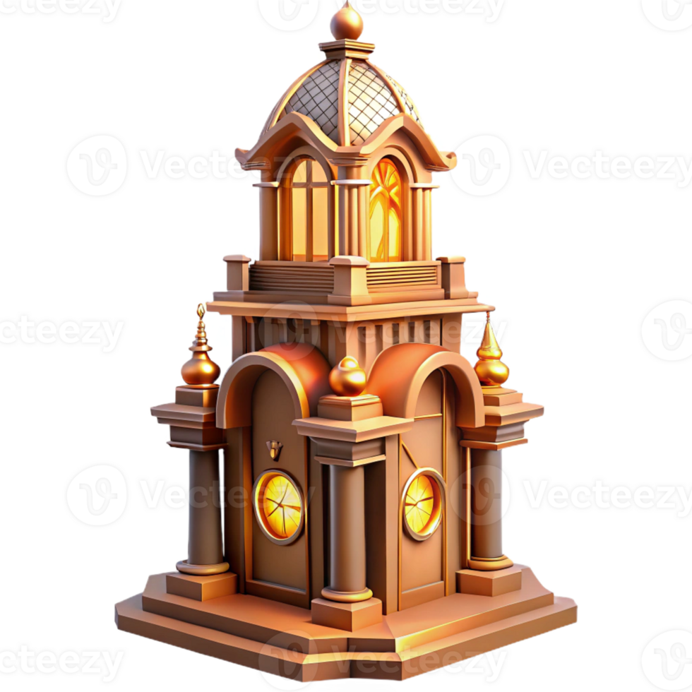 serene vintage A towering Art Nouveau clock tower, intricate details, warm golden light, ornate style, high quality png