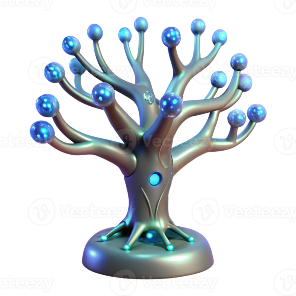 wonderful vintage A bioluminescent tree with glowing circuitry embedded in its branches, fantasy style, ethereal lighting detailed png
