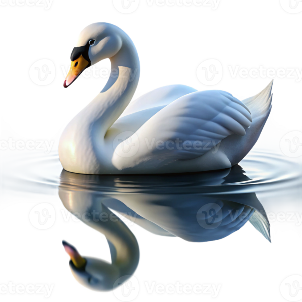 stunning modern A graceful swan gliding across a still lake, serene setting, soft lighting, elegant reflection original png