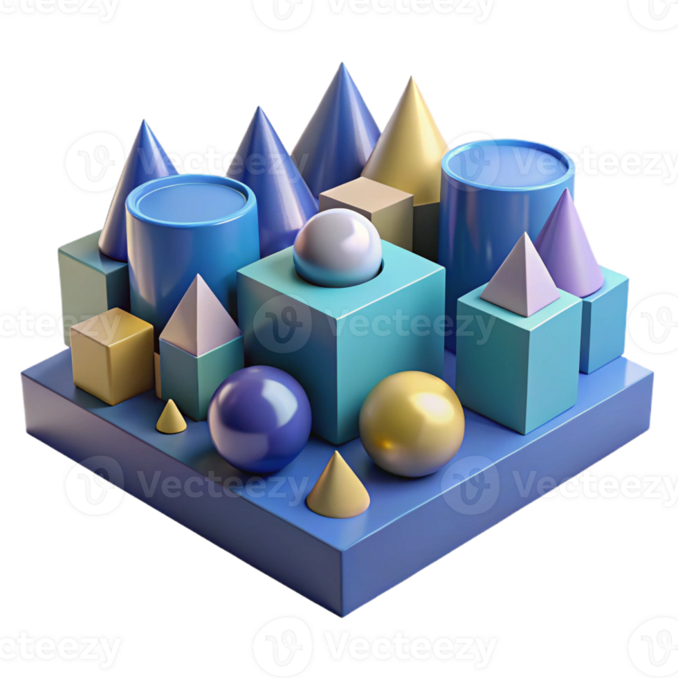 elegant traditional A field of geometric primitives, in contrasting colors and textures, lit by a directional, cool light exclusive png