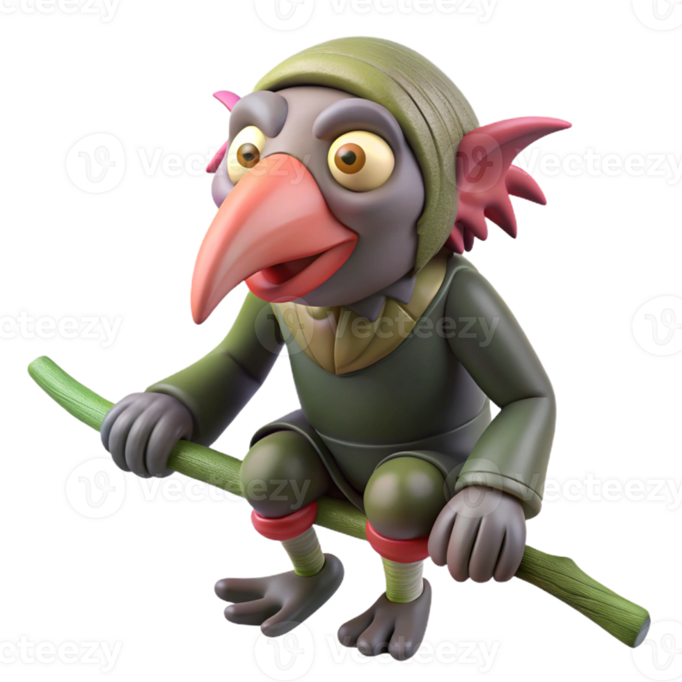 wonderful creative A tengu, a Japanese goblin with a long nose, perched on a tree branch, whimsical and mischievous style authentic png