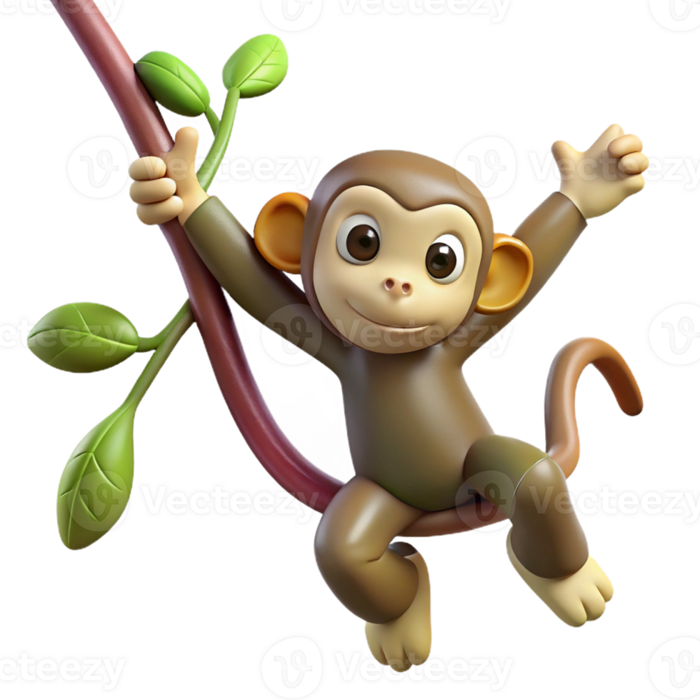 vibrant contemporary A curious monkey swinging through the trees, jungle setting, dynamic pose, playful expression professional png