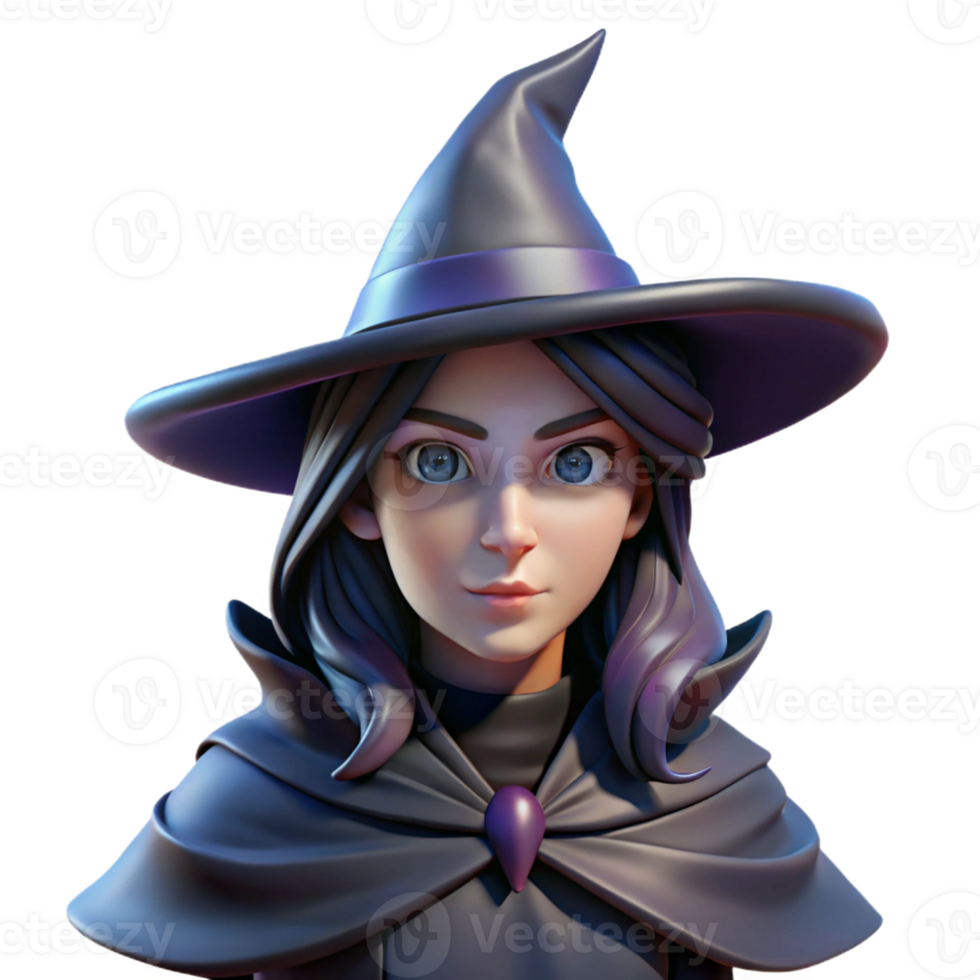 magnificent rustic Portrait of a mysterious witch with a pointed hat and flowing robes, dark and moody lighting, fantasy art style professional png