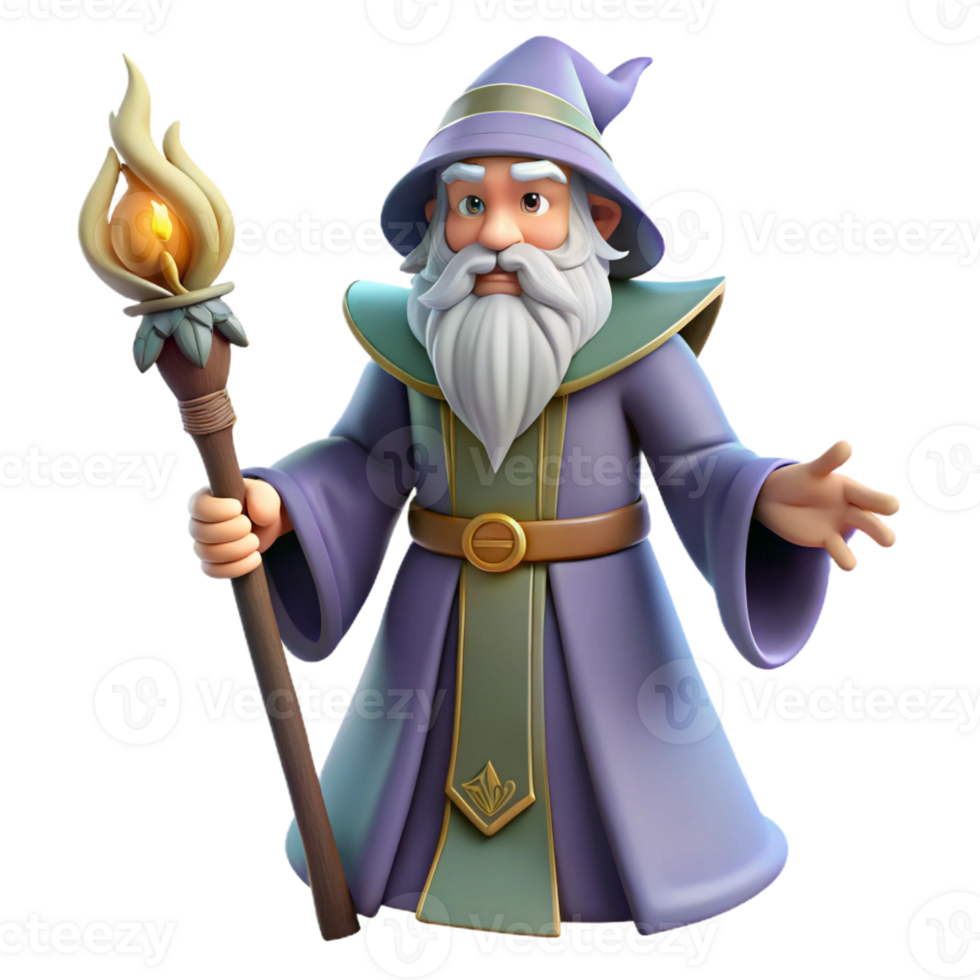 elegant abstract A wizard with a long beard and a staff, a wise expression, magically lit study, fantasy art style exclusive png