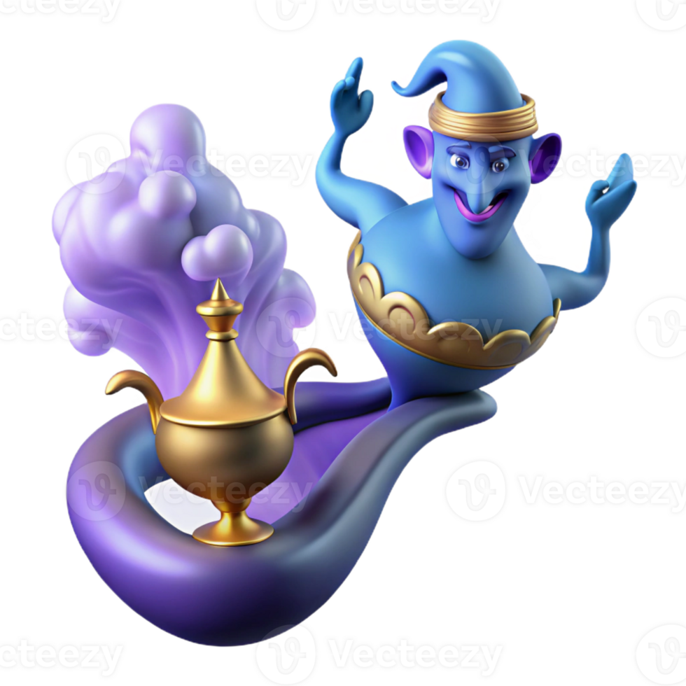 beautiful rustic A powerful djinn emerging from a magic lamp, swirling smoke, Arabian Nights style exclusive png