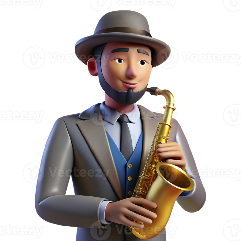 stunning rustic A portrait of a jazz musician with a saxophone, smoky jazz club lighting, art deco style genuine png