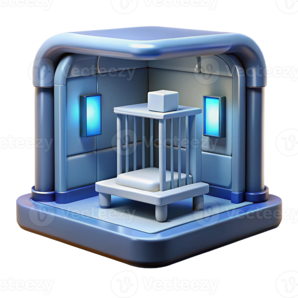 impressive traditional A futuristic prison cell, cold and sterile, claustrophobic and oppressive exclusive png